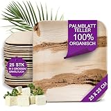 Waipur Bio Palmblatt Teller - 25 Stück groß eckig 25x25 cm - Premium...