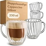 Cosumy Doppelwandige Cappuccino Gläser 230ml - 4er Set mit Henkel - Elegantes...