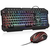 BAKTH Gaming Tastatur und Maus Set, LED Hintergrundbeleuchtung QWERTZ DE Layout,...