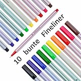 Fineliner bunt - 10er Pack - mit feiner 0,4mm Spitze - Filzstifte für präzises...