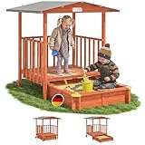Spielwerk® Sandkasten Merle Sonnendach 143x130x130cm Veranda 95x95x20cm...