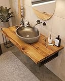 BestLoft Waschtischplatte Holz (Länge: 60 cm/Breite: 40-45 cm) Waschtisch Holz...