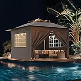 Devoko Pavillon 3x3 Wasserdicht Stabil Winterfest mit LED| Faltpavillon mit 4...