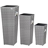 Casaria® Blumentopf 3er Set Polyrattangeflecht Übertopf Wasserabfluss...