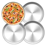 TEAMFAR Pizzablech 4er-Set, Edelstahl Rund Pizzaform Pizza Backblech zum Backen...