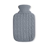 Premium Naturgummi Wärmflasche 1.8 Liter mit feinem Strickbezug mit Zopfmuster...