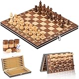 Schachspiel aus Holz,3 In 1 Schachspiel Magnetisch,Chess Board Set klappbar für...