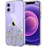 Unov Hülle Kompatibel mit iPhone 12 Mini Hülle klar Transparent Schlanke Schutzhülle Weich TPU Stoßstange Geprägtes das Muster Stoßdämpfung 5.4 Zoll (Blumen Blumenstrauß)