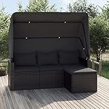 Yolola Gartensofa mit Dach und Fußhocker Gartensofa 3 Sitzer Rattan Sofa...