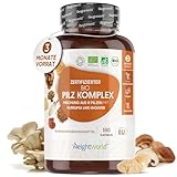 BIO Pilz Komplex mit 8 Pilzsorten - 180 Kapseln - 1000mg mit Löwenmähne Pilz,...