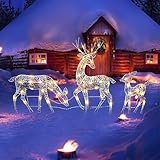 Rentiere Weihnachten Deko Aussen, 3 Stück LED Rentier Familie, Beleuchtetes...