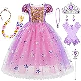 Kosplay Mädchen Prinzessin Rapunzel Kostüm mit Accessoires Kinder Prinzessin...