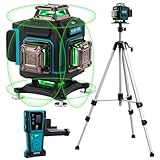 KEZERS Kreuzlinienlaser Set mit Stativ, 4 x 360 Laser-Wasserwaage mit Empfänger...
