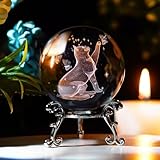 HDCRYSTALGIFTS HDCRYSTALGIFTS Cat Crystal Ball with Stand 3D Laser Engraved...