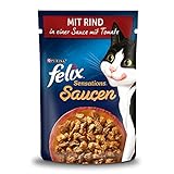 FELIX Sensations Saucen Katzenfutter nass mit Rind in einer Sauce mit Tomaten,...