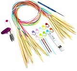 LIHAO 10 Paar Rundstricknadel Stricknadeln Bambus Set mit Zubehör 3.5-10.0mm...