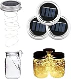 ALED LIGHT 3-Pack Solar Mason Jar Light Warm White 2 Meter 20 LED Lampen Silber...
