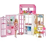 Barbie HCD48 - Puppenhaus-Spielset mit Puppe & Haus mit 2 Ebenen & 4...