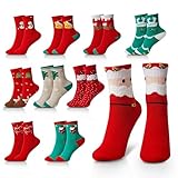 Riwer 10 Paar Unisex Weihnachtssocken Weihnachten Socken Baumwolle Funny...