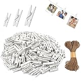 Deepton 150 Stück Holzklammern Klein Weiße, 2.5/3/3.5cm Mini Wäscheklammern...