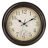 jomparis 30CM Outdoor Wanduhr mit Thermometer Außen wanduhr Wasserdicht und...