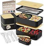 Umami Lunchbox Erwachsene, Auslaufsichere Bento Box mit Fächern und 4 Bestecke,...