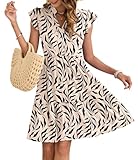 AUSELILY Damen Sommerkleid V-Ausschnitt Kleider Rüschen Ärmel Minikleid...