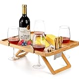 Kingrol Bambus Wein Picknick Tisch mit Weinflasche, 40x31x15cm Glas und Käse...