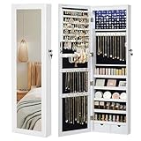 SONGMICS Schmuckschrank hängend, Wandspiegel, 6 LED-Glühbirnen,...