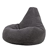 Icon Dalton Sitzsack Cord, Dunkelgrau, Gaming Sitzsack Erwachsene mit Füllung,...