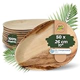 BIOZOYG Einwegteller 50 Stück 17 cm tropfenförmig - Palmblatt Teller Teller...