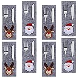 8 Stück Weihnachten Besteckhalter Taschen Weihnachtsmann Rentier Muster Filz...