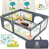 EveryKip® Laufstall Baby 120x120cm, Laufgitter baby mit atmungsaktivem Netz,...