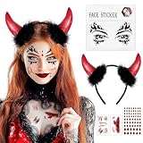 BOYATONG Teufel Kostüm Damen Halloween Accessoires, Teufelshörner Haarreif mit...