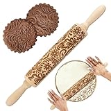 Homefantasy Teigroller Nudelholz mit Muster,Präge Teigrolle aus Holz,3D Holz...