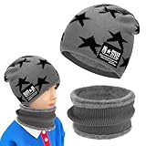 Kinder Wintermütze Beanie Hut mit Schal Set, mit Fleece Gefütterte, Thermisch...