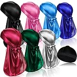 7 Stück Silky Durags mit langem Schwanz und 1 Stück Satin Wave Cap, Pack Do...