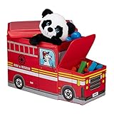 Relaxdays Sitzbox Kinder, Staubox mit Deckel, Spielzeug, faltbar, Feuerwehrauto,...