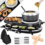 KESSER® 3in1 Raclette-Grill mit Naturgrillstein, Grillplatte und Fondue,...