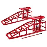Arebos 2X Auffahrrampe mit hydraulischem Wagenheber | XXL PKW Hebebühne KFZ...