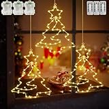 Therlan Weihnachtsdeko Fenster Beleuchtet, 3 Stück 55 LEDs Fensterbilder Baum...