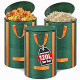 3x Gartenabfallsack stabil 120L - Selbststehend Gartensack Laubsack mit Deckel,...