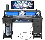 BEXEVUE Gaming Schreibtisch mit Steckdosen LED - 120x50cm Moderner Computertisch...