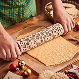 Yeglg Präge-Teigrolle aus Holz, geprägt, mit weihnachtlichen Schneeflocken und...