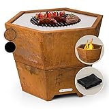 Blumfeldt Feuerschale mit Grillrost, Outdoor Stahl-Feuerschale Groß für Balkon...