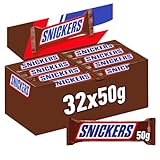 Snickers Schokoladen Großpackung, Karamell & Erdnuss Schokoriegel, 32 x 50g,...