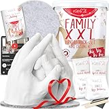 GipsME XXL 3D Handabdruck Set Familie Gipsabdruck für 4 Hände + Sockel Made in...