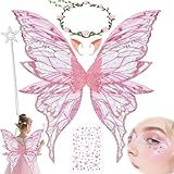 YeahBoom Feenflügel Kostüm,Schmetterlingsflügel mit Elfenöhren,Fee Stirnband...