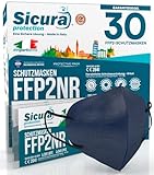 30 FFP2 Masken CE zertifiziert BLAU mit schwarzen Gummibändern SICURA Logo...