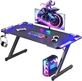 JUMMICO Gaming Tisch mit LED-Beleuchtung, RGB Gaming Tisch, Stabiler...